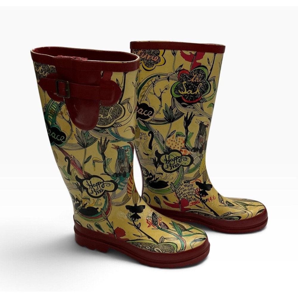 Sakroots Red Peace Wellington Rain Boot Rain Rubber Waterproof 7 Nature Birds